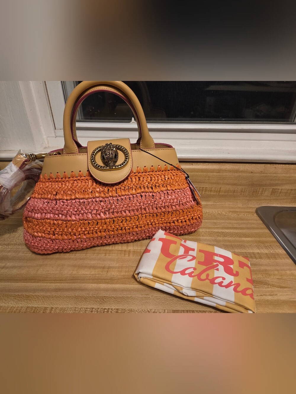 Kurt Geiger NWT Raffia Satchel/Crossbody & Cabana Dustbag